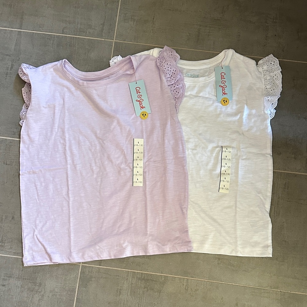 Cat & Jack Kids' Ruffle Sleeve Tees - White and Light Purple